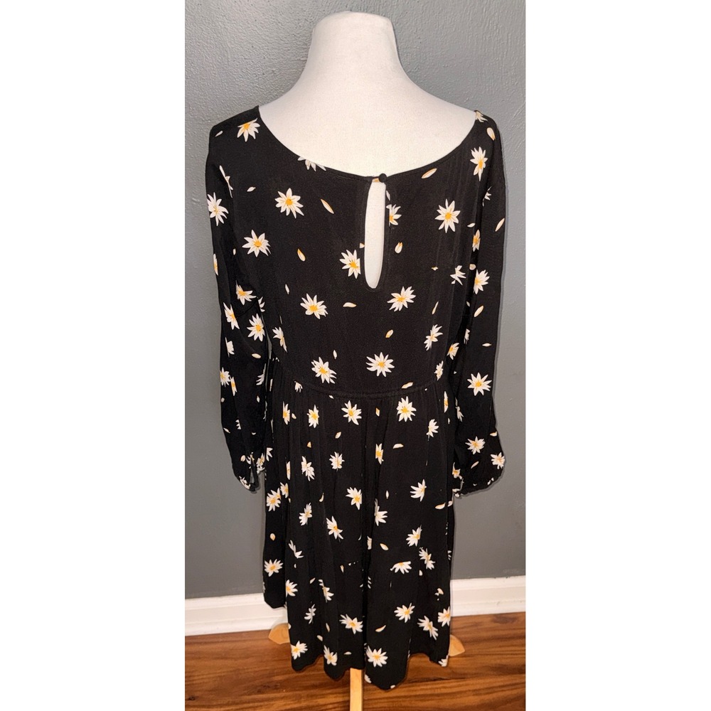 Torrid Womens Plus Size 1 Black Daisy Floral Long Sleeve Tiered Mini Dress Boho - Picture 3 of 11